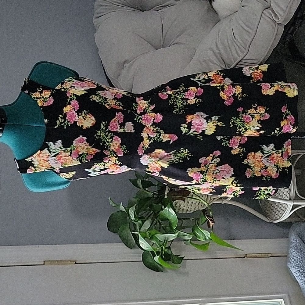 Candie's XS Floral Black Skater Dress